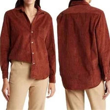 NEW Frank & Eileen Wide Corduroy Eileen Shirt Rust Brown Button Down Top SMALL