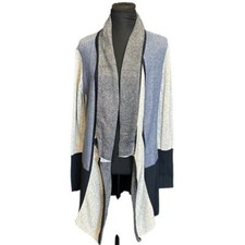 Tribal Gray and Blue Color Block Open Front Long Line Cardigan Size S