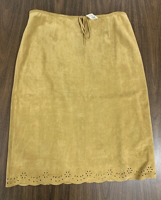Ann Taylor Camel Leather Skirt Size 12 Tan Suede Fully Lined