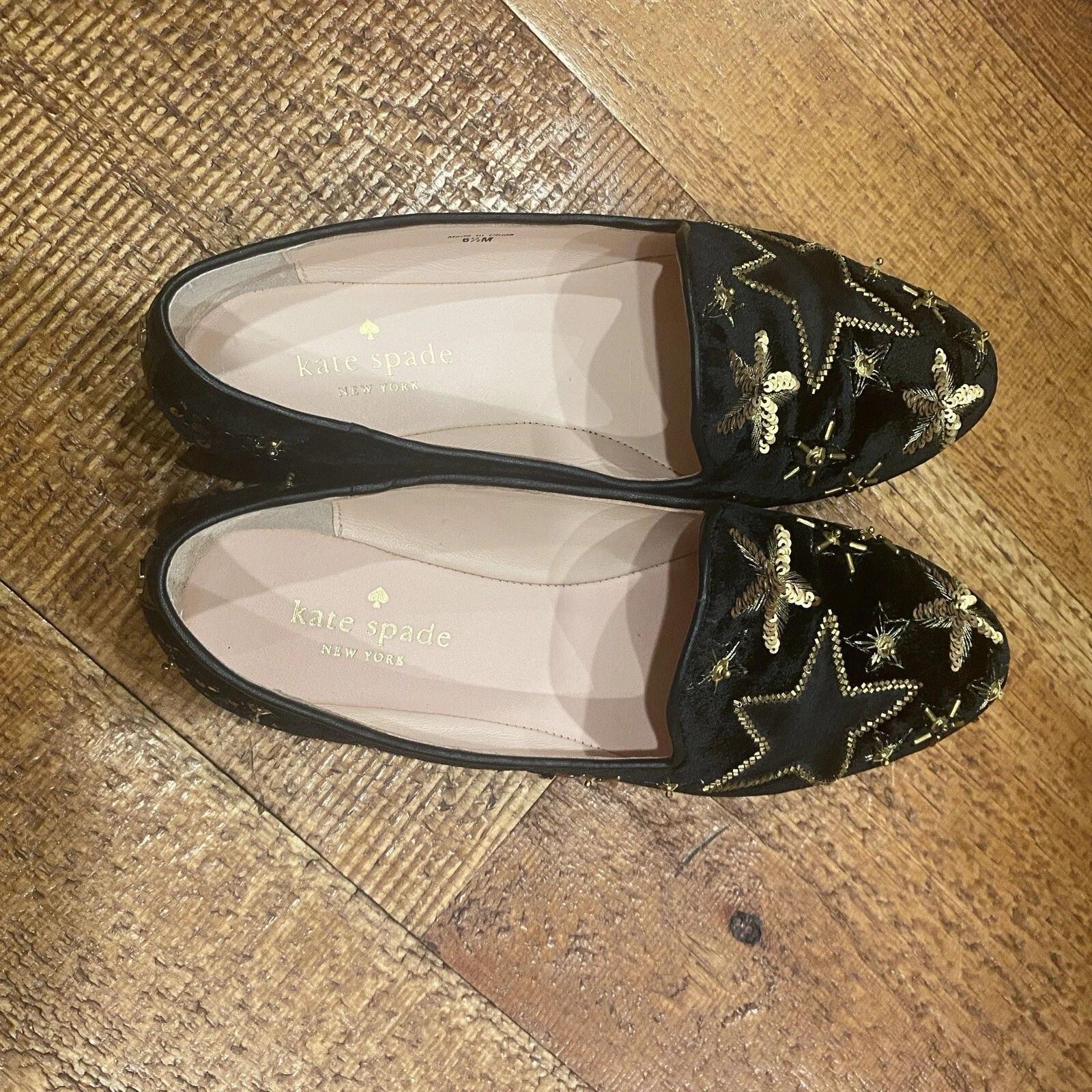 Mocassini ballerine casual Kate Spade Stelli nero velluto stella abito taglia 6 5