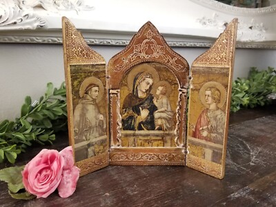 Antique Italian Florentine Religious Triptych Madonna & Child Pietro Lorenzetti