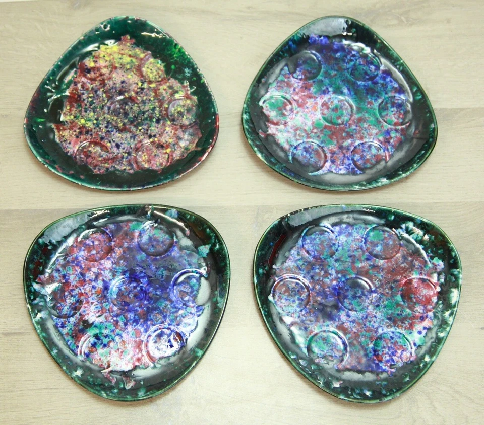 Lot de 7 assiettes à escargots en grès de Morvan - coloris mouchetés multicolore - Photo 4/4