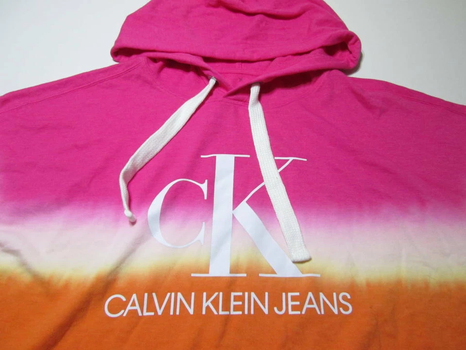 Pantalones de mezclilla Calvin Klein para mujer talla XXL sudadera con capucha naranja/rosa corbata logotipo estampado pulóver Foto 3 de 4