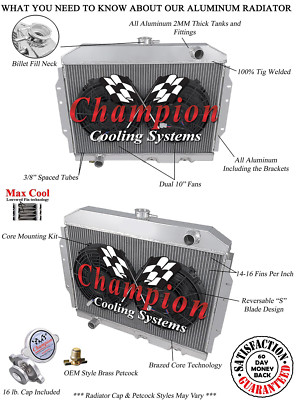 SR Champion 4 Row Radiator W/ 2 10'' Fans for 1968 - 1970 American Motors AMX