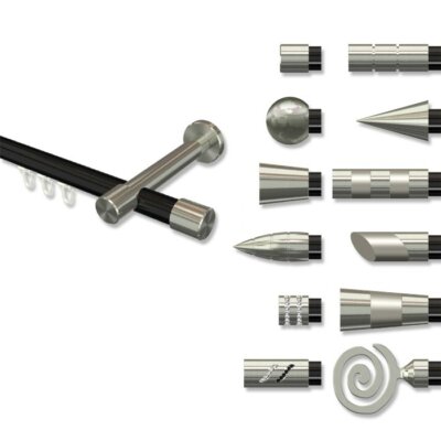 Innenlauf Gardinenstangen in Schwarz / Edelstahl Optik Innenlaufstangen 20 mm Ø