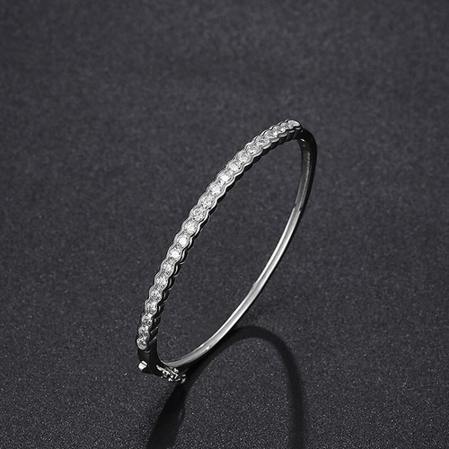 3mm Real Moissanite Bangle Bracelet Women Gift S925 Silver 18K White Gold Plated - Picture 4 of 14