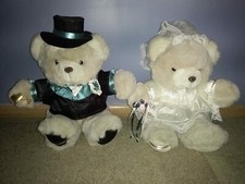 Bride  Groom Teddy Bear 15" Plush Set with Prom or Wedding Dress  Tuxedo