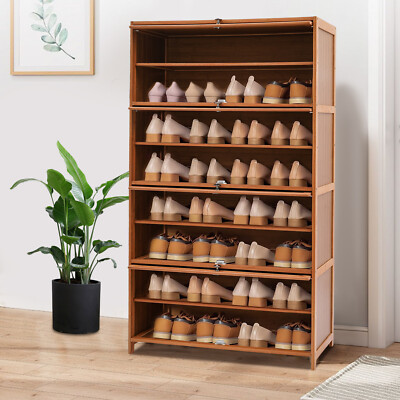 #ad 9 Tier Bamboo Shoe Rack Cabinet Shoe Cabinet With Flip Door For Storing Shoe New $114.76