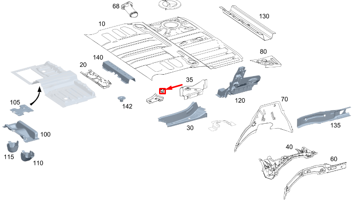 MB GLE W167 Rear End Floor Right Mounting Console A1676106201