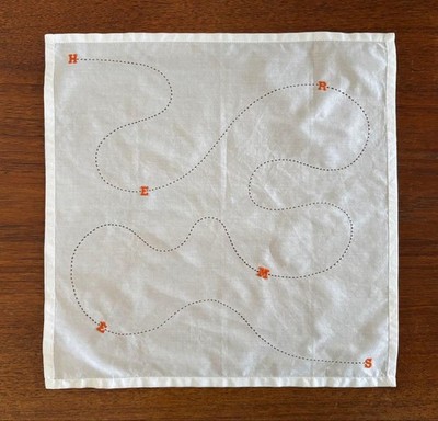 Hermes Handkerchief Orange Embroidery White