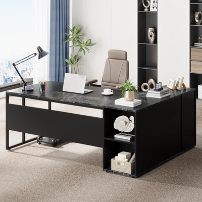 71 Inch Executive Desk, L Shaped Desk with Cabinet Storage, Executive Office Des