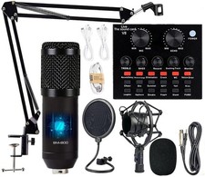 Podcast Equipment Bundle, BM-800 Mic Kit with Live Sound CF200-Black, Black