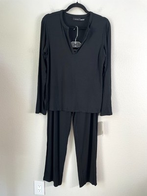 NEW Natori Womens Feathers Essential Lenzing Ecovero Viscose PJ Pajama Set Black