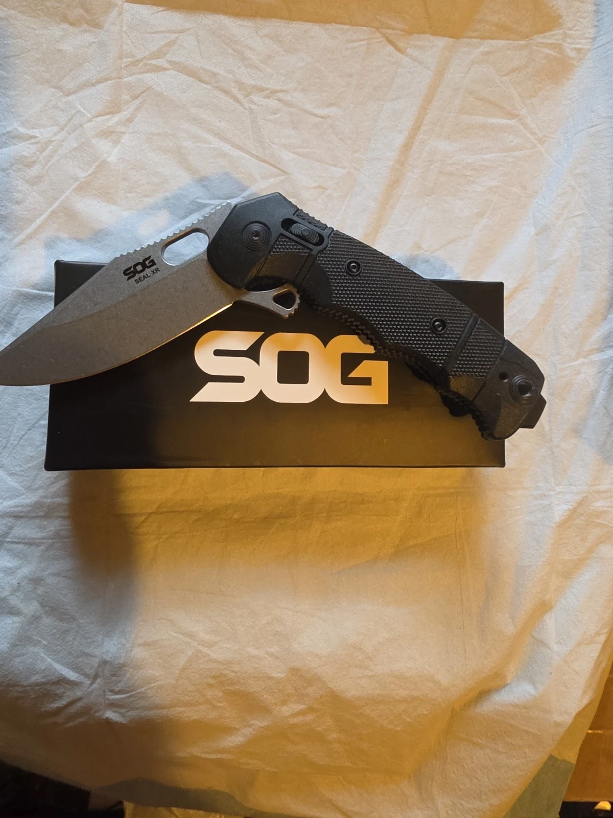 SOG SEAL XR Lock Folding Knife 4"Clip Point Blade Stone Washed Blade Black Handl - product detail image 1