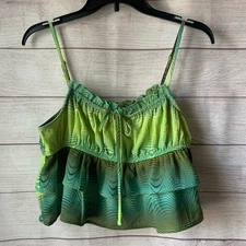 Wild Fable Green Tiered Ruffle Crop Top Tank Tie Front Adjustable Straps M