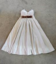 Elegant, Flowy, Cream-colored Midi Dress w/ Side Zipper & Pockets - Futu