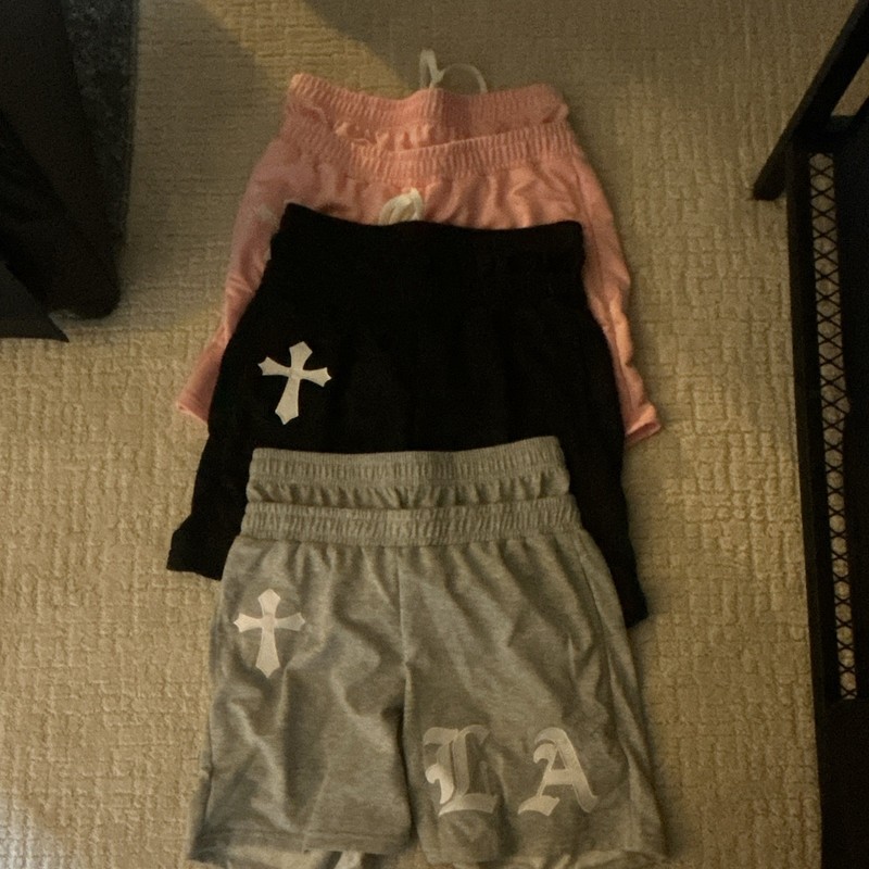 Lot of 3 Unisex Medium Sweat Shorts Pink/Black/Gray Elastic Drawstring 30in
