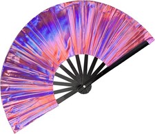 Large 11'' Holographic Rave Hand Fan for Festivals - Lightweight  High Airflow