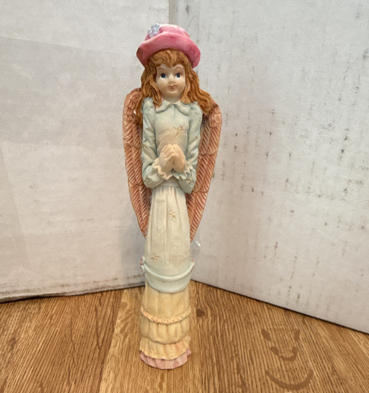 Angel Resin Figurine Painted Pink White Brown Hat Decorative Sculpture