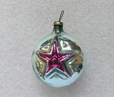 Vintage Soviet USSR Glass Christmas Tree Ornament Holiday Decoration - Red Star