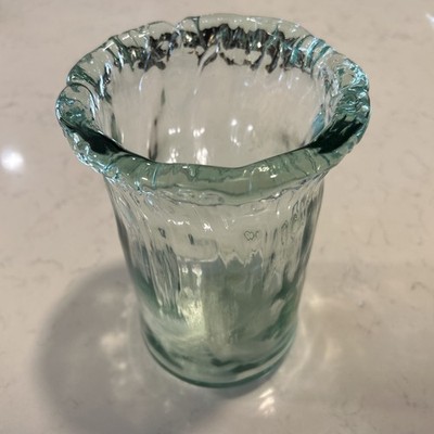 San Miguel Style Recycled Green Glass Vase Free Form Wave Edge Art Glass 