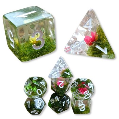 DND Würfel Set Blume 7tlg Polyhedral Würfelspiel Druidenblüte Kunststoff Klar Harz
