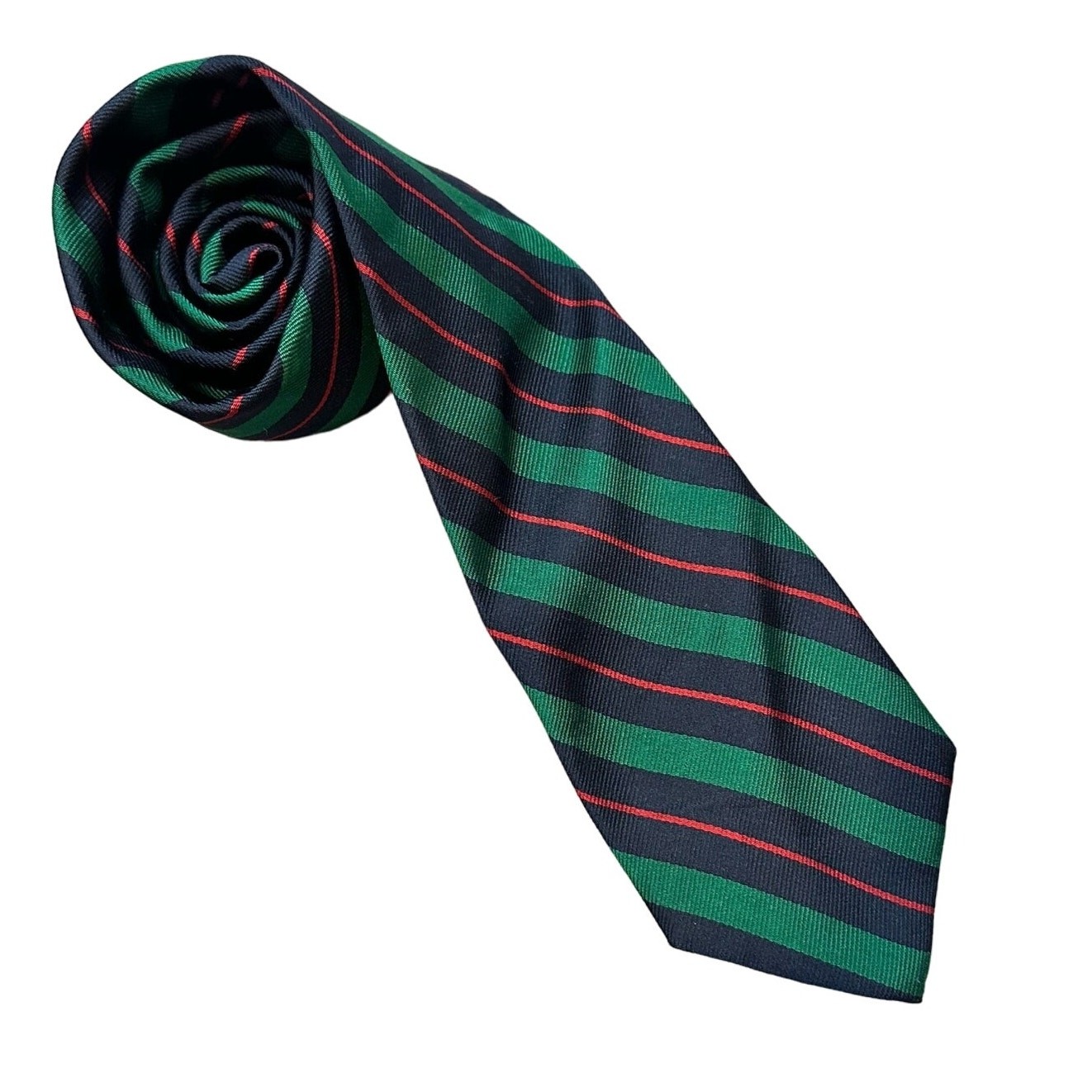 Vintage Lands' End Charter Silk Tie in Green Blue Red Diagonal Stripe