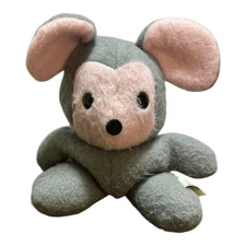 RARE Animal Fair Mouse Stuffed Beanie Animal Plush 1971 Gray Grey Pink Face 9”