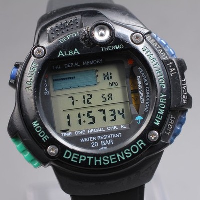 Rare Vintage 1994 SEIKO ALBA Depthsensor W760-4A00 Digital 52mm Mens Watch JAPAN
