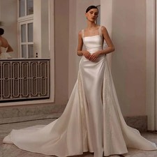 Mermaid Wedding Dress Spaghetti Pleats Square Satin Zipper Detachable Vestidos