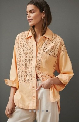 Anthropologie Maeve Lace Shirt Jacket Women Small Orange Shacket Cottage Western