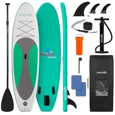 SereneLife Inflatable SUP Board w/ Accessories, Wide Stable Non-Slip Deck