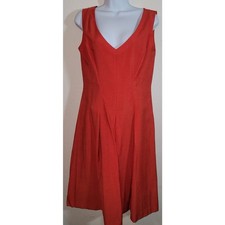 Coldwater Creek Orange V-Neck Midi Fit and Flare Dress 10 Lined Flowy