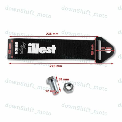 JDM High Strength Bride ILLEST Tow Strap for Front Rear Bumper Towing Hook Blac - Picture 3 of 5