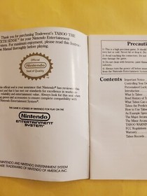 Taboo The Sixth Sense NES MANUAL ONLY Nintendo
