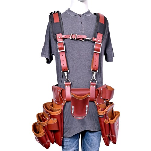 leather tool belt with suspenders heavy duty tool pouch carpenter electrician - Picture 15 of 15