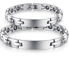 Men Women Titanium Stainless Steel Pain Relief Bar Magnetic Therapy Bracelet 8"