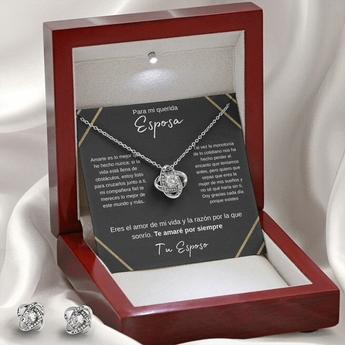 Regalo Navidad Para Esposa Set De Collar y Aretes Joyeria Para Mujer Aniversario - Picture 3 of 12