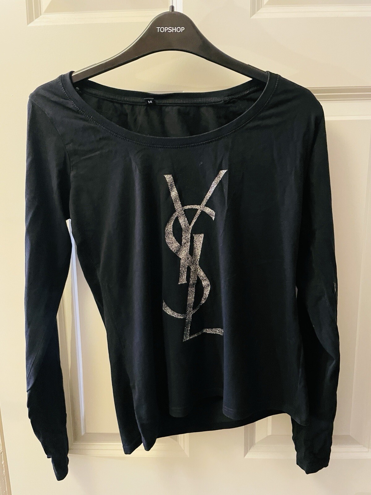 YVES SAINT LAURENT TSHIRT DONNA RAGAZZA M TAGLIA 8 10 NERA MANICA LUNGA SCINTILLANTE