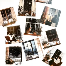 Cozy Night Window Stickers Scrapbooking Junk Journal Collage Cards