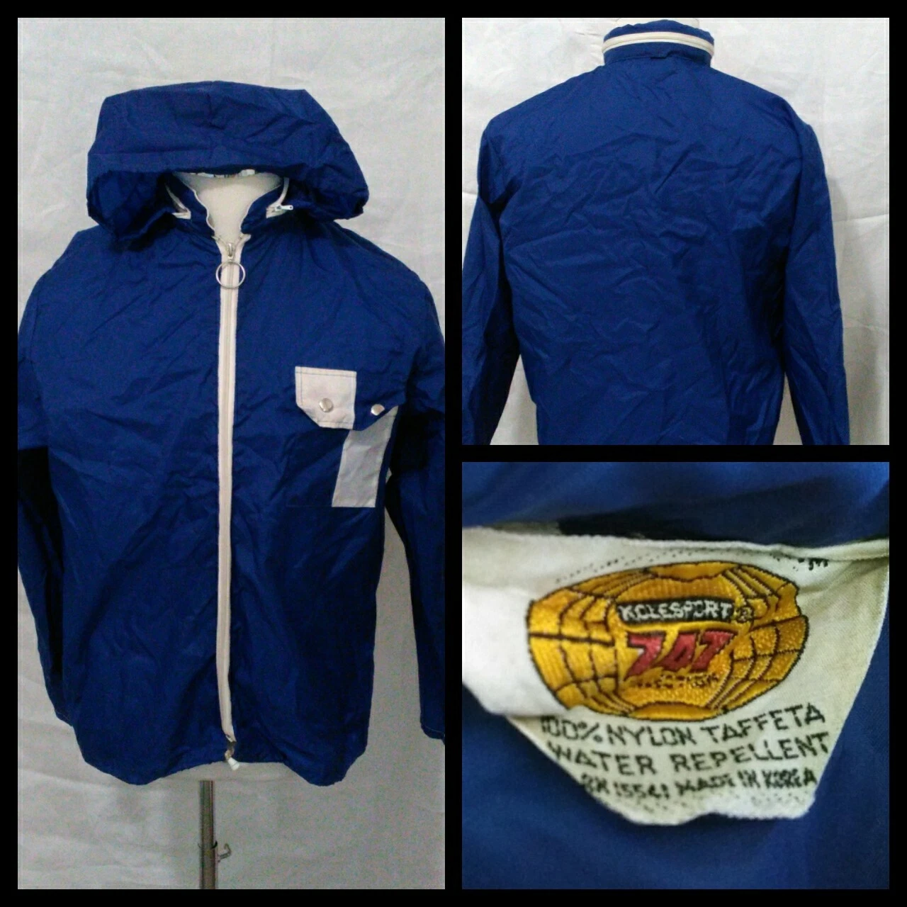 Kolesport Windbreaker Men's M Blue/White Hooded Full Zip Vintage 1970s Ski#J4143