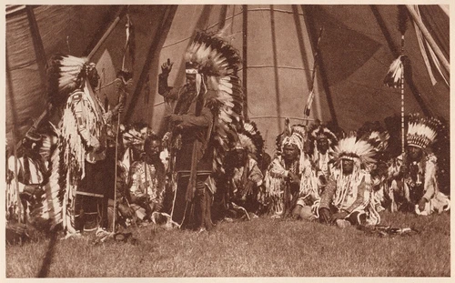 THE VANISHING RACE - TIN-TIN-MEET-SA ADDRESSING - VINTAGE 1914 PHOTOGRAVURE