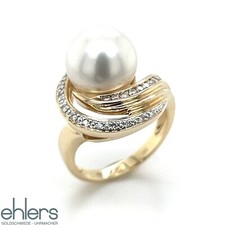 Ring Südseeperle Gold Brillanten 585 Gelbgold 14kt Damen Finger Zuchtperle 1454