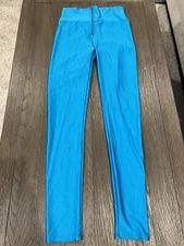 Mens jock Silver Thin Shiny Spandex Tights Compression Pants M Zipper Turquoise