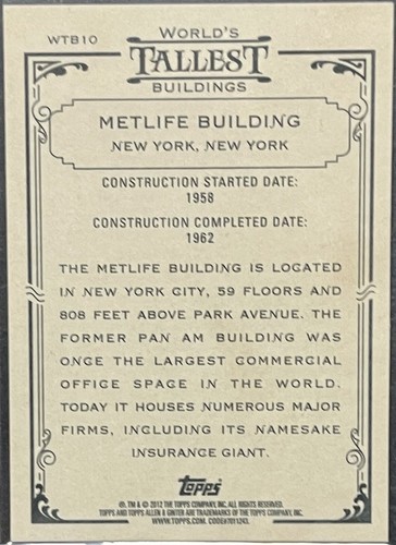 2012 Topps Allen & Ginter's World's Tallest Buildings "Metlife Building" - Picture 2 of 2