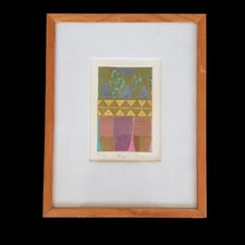 Signed Embossed Lithograph Framed Matted PECES 14/50 Abstract 12.75" x 10 1/8"