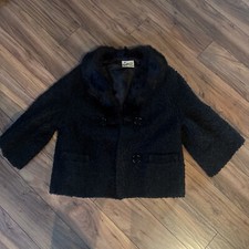 A Winter Product Mink Collar 30's 40's Short Coat Black Faux Lambswool S Jacket