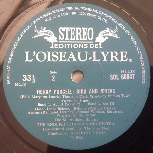 Henry Purcell - Dido And Aeneas (LP) - Picture 4 of 4