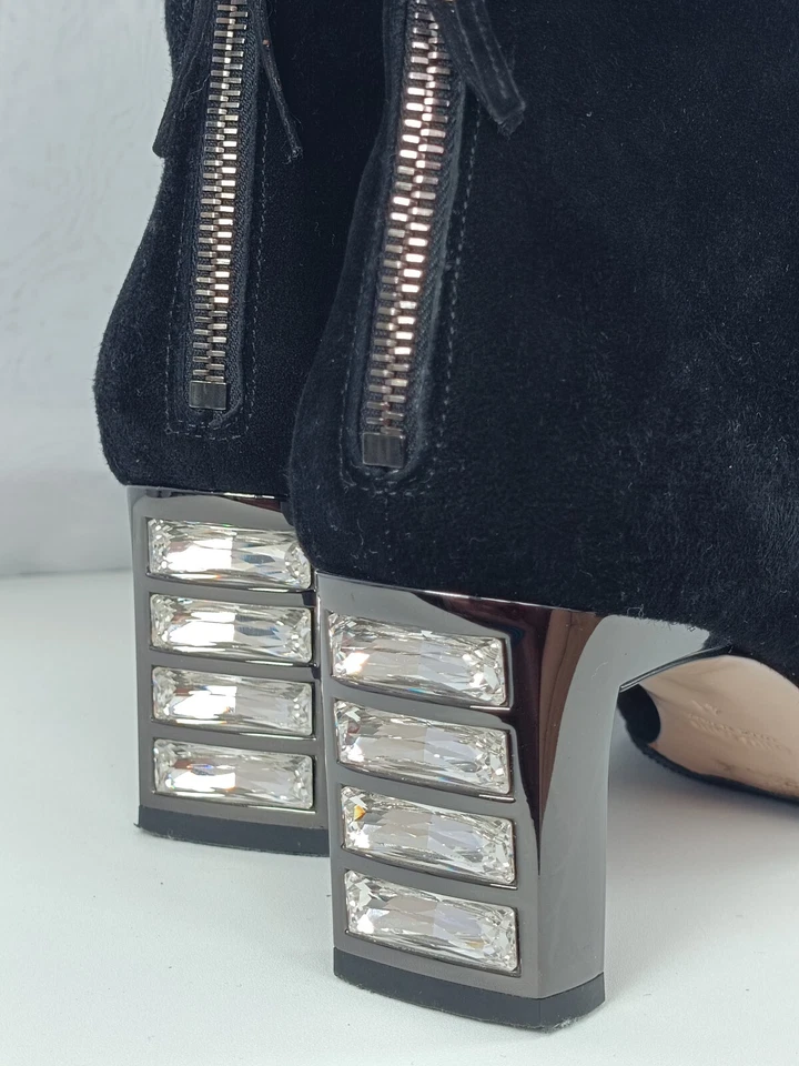 MIU MIU PRADA BOTINES NEGRO GAMUZA CRISTALES TACÓN JOYA EU41 Trendy OTOÑO - Imagen 2 de 4