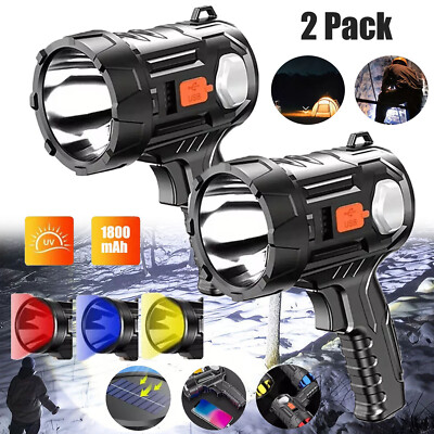 2Pack Solar/USB Super Bright Rechargeable LED Spotlight Flashlight Searchlight